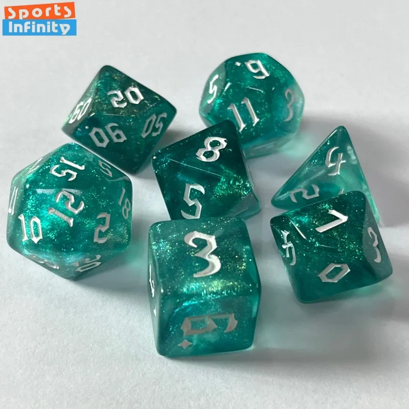 7 Pcs Kit Colorful Polyhedral Beautiful Dices D4 D6 D8 D10x2 D12 D20 Digital 20 Sided Set for Table Games DND Board TRPG Gaming