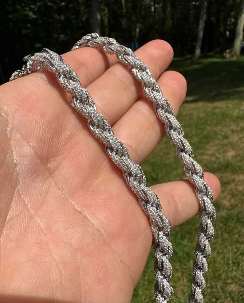 Mens 7.5mm Solid 925 Sterling Silver Moissanite Rope Chains Beautiful Sterling Silver Chains Excellent Cut Customized Jewelry