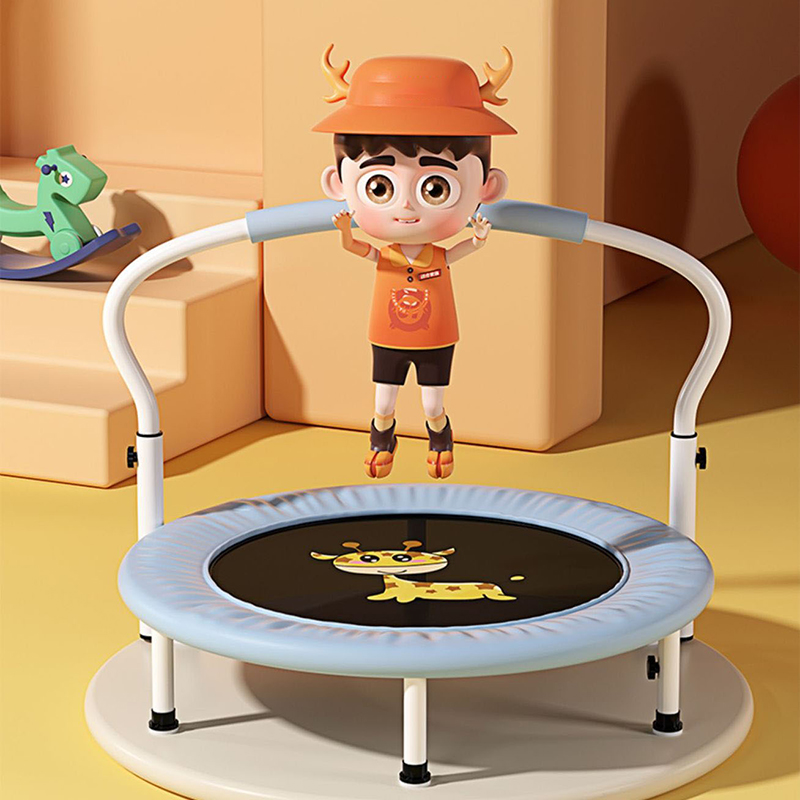 40" Mini Trampoline for Kid Foldable Indoor Garden Toddlers Trampoline with Adjustable Handrail Bearing 300KG Home Gym Rebounder