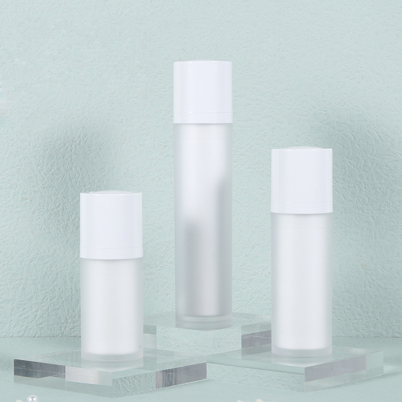 White Frost Airless Pump Bottle Set - Refillable Cosmetic Rotating Bottles in 15ml and 30ml Sizes