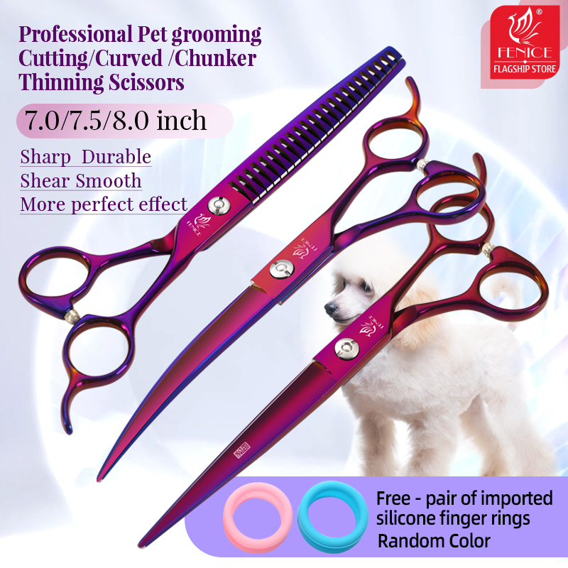 Fenice Grooming Scissors for Dogs Purple JP 440c Straight Shears Thinner Shears Curved Scissors Pet Scissors Comb