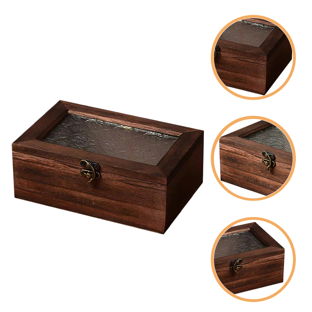 Wood Jewelry Storage Box Trinket Jewelry Case Jewelry Organizer with Glass Window