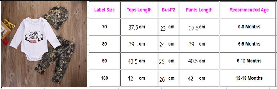PUDCOCO 3PCS Crawl Walk Hunt Newborn Baby Boys Romper Tops Pants Hat Outfits Set Clothes Support wholesale