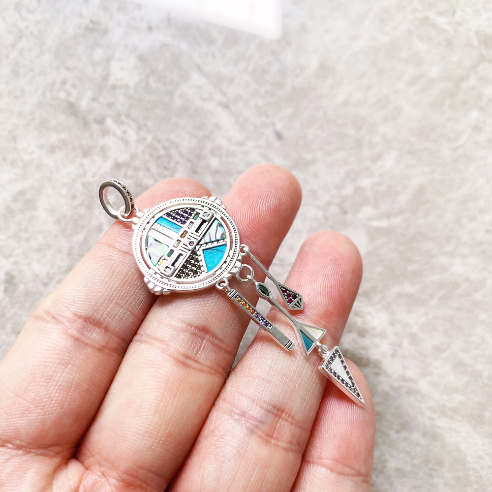 Pendant Dreamcatcher Sun Symbol,Summer Turquoise Jewelry Europe Accessorie 925 Sterling Silver Vintage Gift For Woman Men