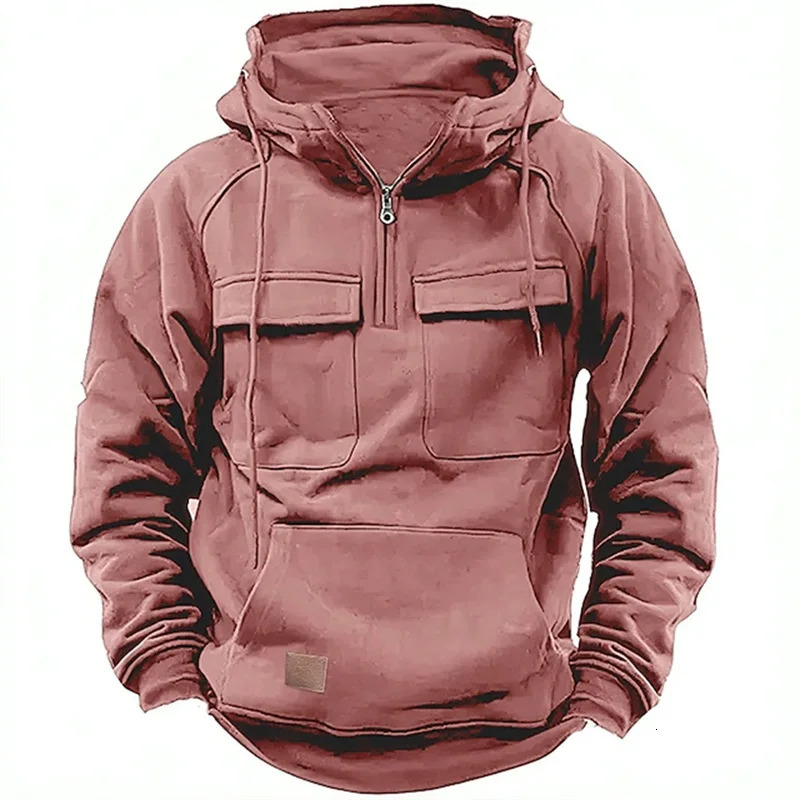 Men Tactical Sweatshirt Quarter Zip Cargo Pullover Hoodies Workout Gym Sports Running Outdoor Winter Jackets 240620