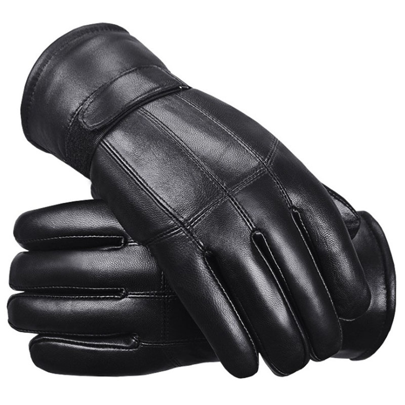 Men's Winter Warm Gloves Real Leather Thickening Fur Gloves Male Motercycle Cycling Warm Mittens Men Warm Ski Gloves Waterproof