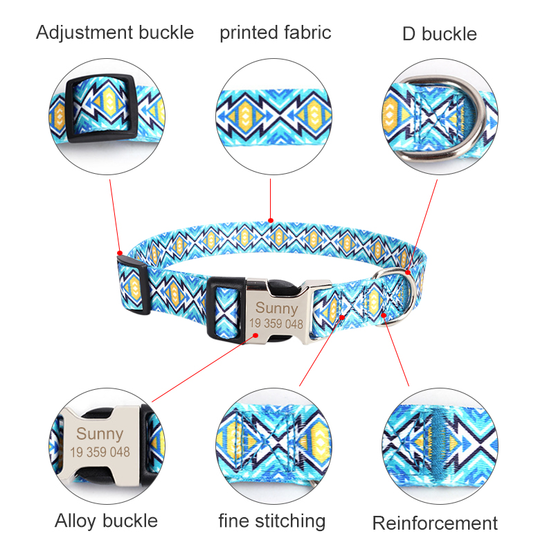 Personalized Custom Dog Collar Free Engraving Pet Name and Phone Collar Adjustable Dog Collar Exquisite Print 12 Color Available
