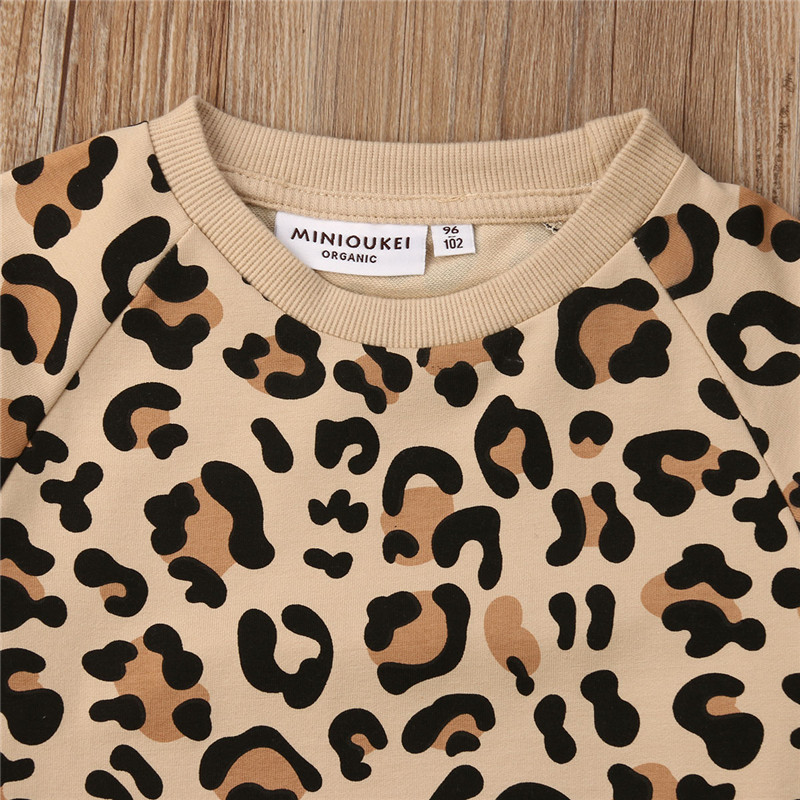 1-7 Years Kids Baby Girls Sweatshirts Long Sleeve Leopard Print Pullover Autumn Warm Kids Boys Clothes Active Sports Girls Tops
