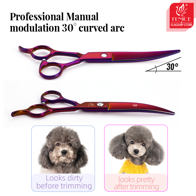 Fenice Grooming Scissors for Dogs Purple JP 440c Straight Shears Thinner Shears Curved Scissors Pet Scissors Comb