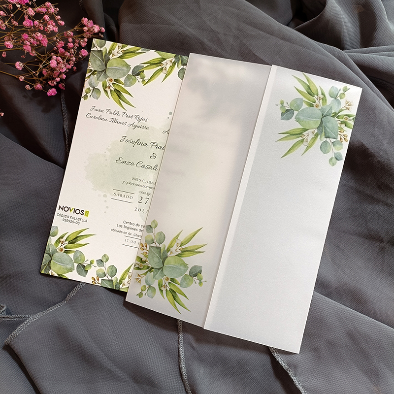 10X Eucalyptus Vellum Wedding Invitations With Green Envelope Transparent Cards For Bridal Shower Birthday Party