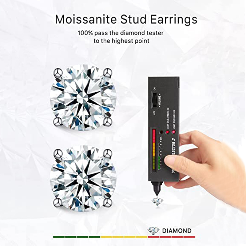 Real Moissanite Stud Earrings Women 18K White Gold Plated 925 Sterling Silver 4 Prong Brilliant Diamond Fine Jewelry Ear Studs