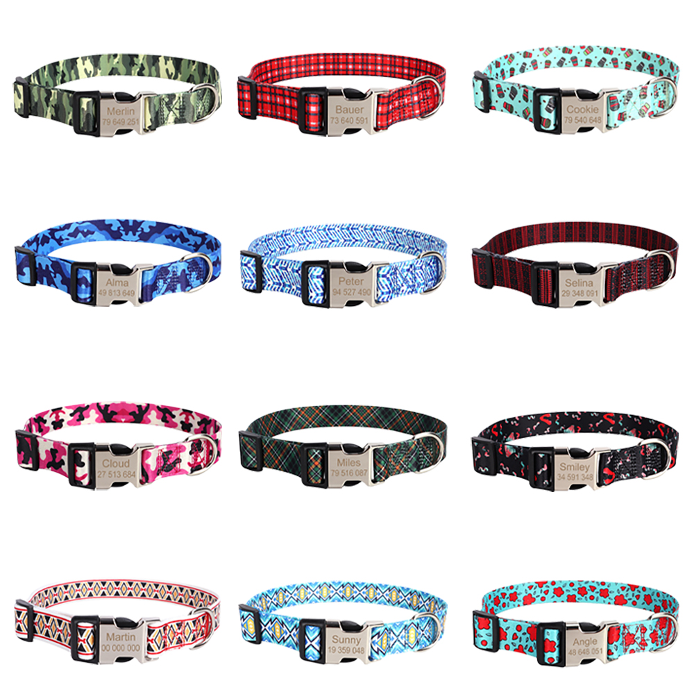 Personalized Custom Dog Collar Free Engraving Pet Name and Phone Collar Adjustable Dog Collar Exquisite Print 12 Color Available