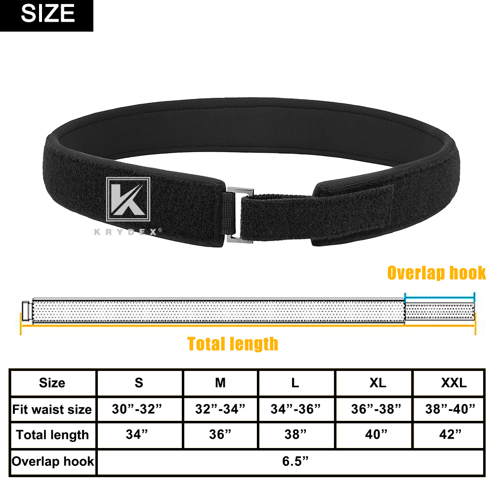 KRYDEX Tactical 1.5'' Padded Inner Men Belt Black Loop Lined Belt Comfortable Inner Duty Battle Shooting Belt