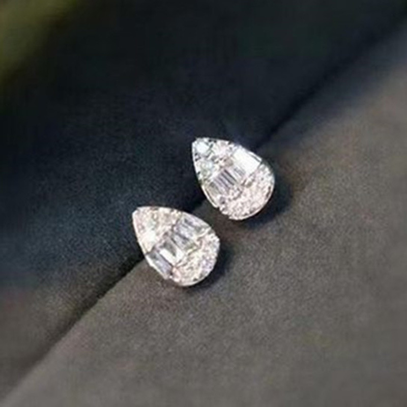 Rulalei Water Drop Stud Earrings Brand Fashion Jewelry Sterling Sier T Princess Cut White Topaz CZ Dia Gemstones Party Women Wedding Pear Earring Gift
