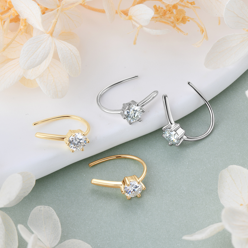 Lnngy 5MM 6 Prong Moissanite Earrings Fo Women Original 925 Sterling Silver Stud Earring Earhook Delicate Charm Jewelry Gift