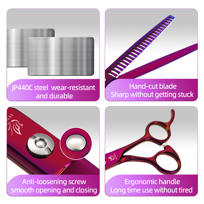 Fenice Grooming Scissors for Dogs Purple JP 440c Straight Shears Thinner Shears Curved Scissors Pet Scissors Comb