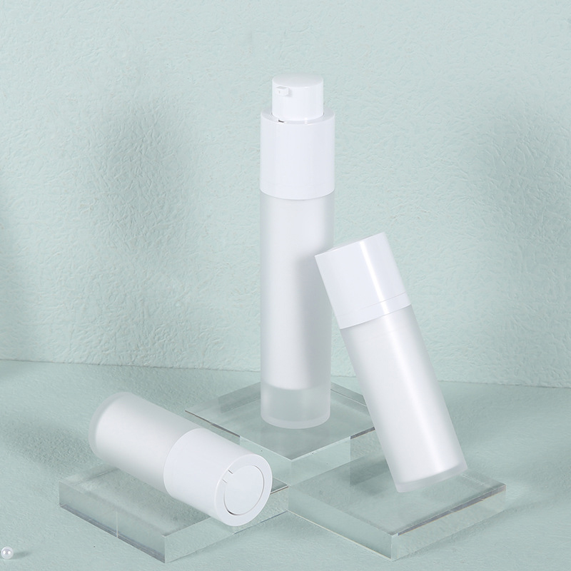 White Frost Airless Pump Bottle Set - Refillable Cosmetic Rotating Bottles in 15ml and 30ml Sizes
