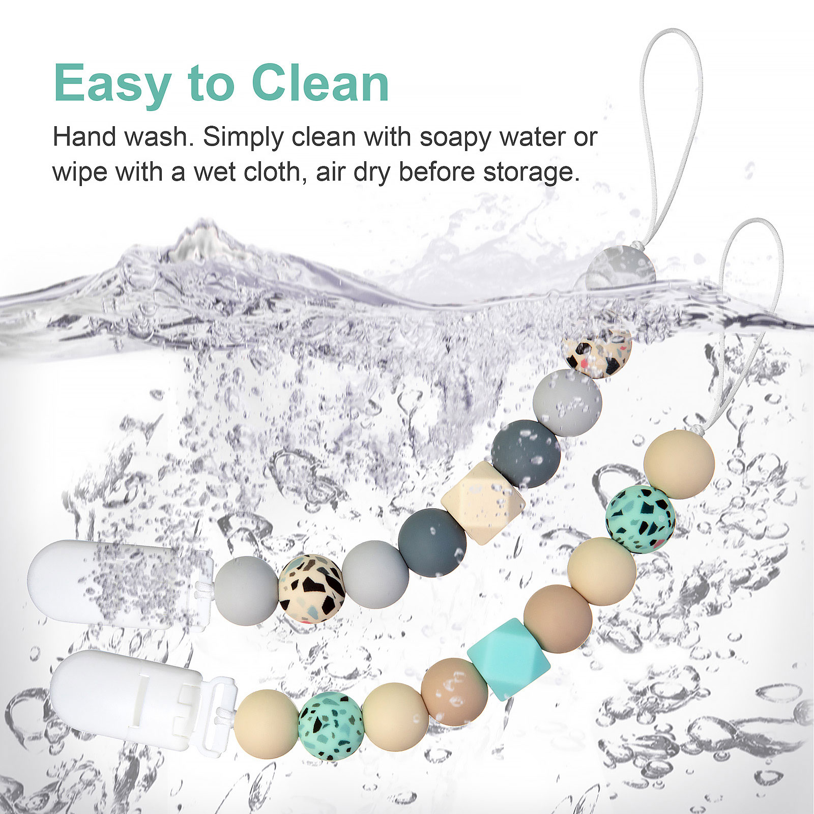 TYRY.HU Pacifier Clip Soother Chains for Babies BPA Free Soft Silicone Teething Beads Teether Pacifier Holder 2pcs With Boxs