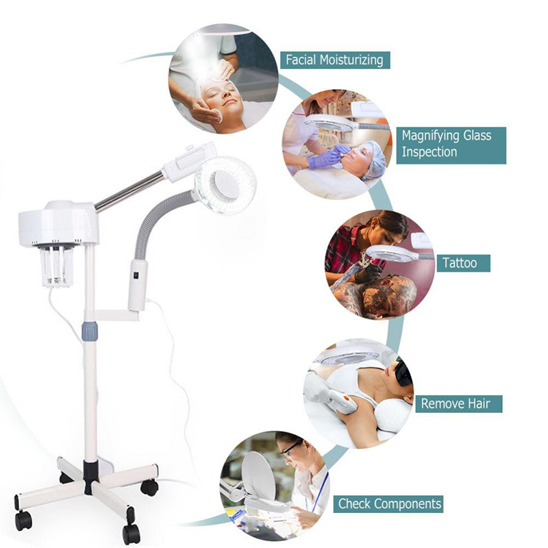 2 in 1 Multifunctional Spray Facial Steamer Ozone Beauty Device LED Magnifying Light Whitening Moisturizing Hydrating Skin