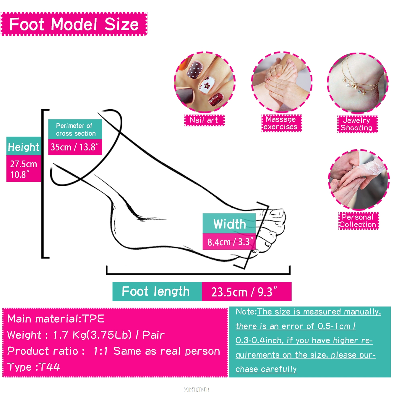 Male Feet Mannequin Nail Practice Silicone Foot Model For Foot Fetish Footjob Shoes Sock Display ZISHINE TPET44