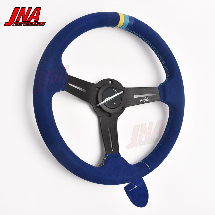 3 Color Stitching Greddy Steering Wheel Blue Suede Leather Classic JDM Racing Steering Wheel PC-ST19