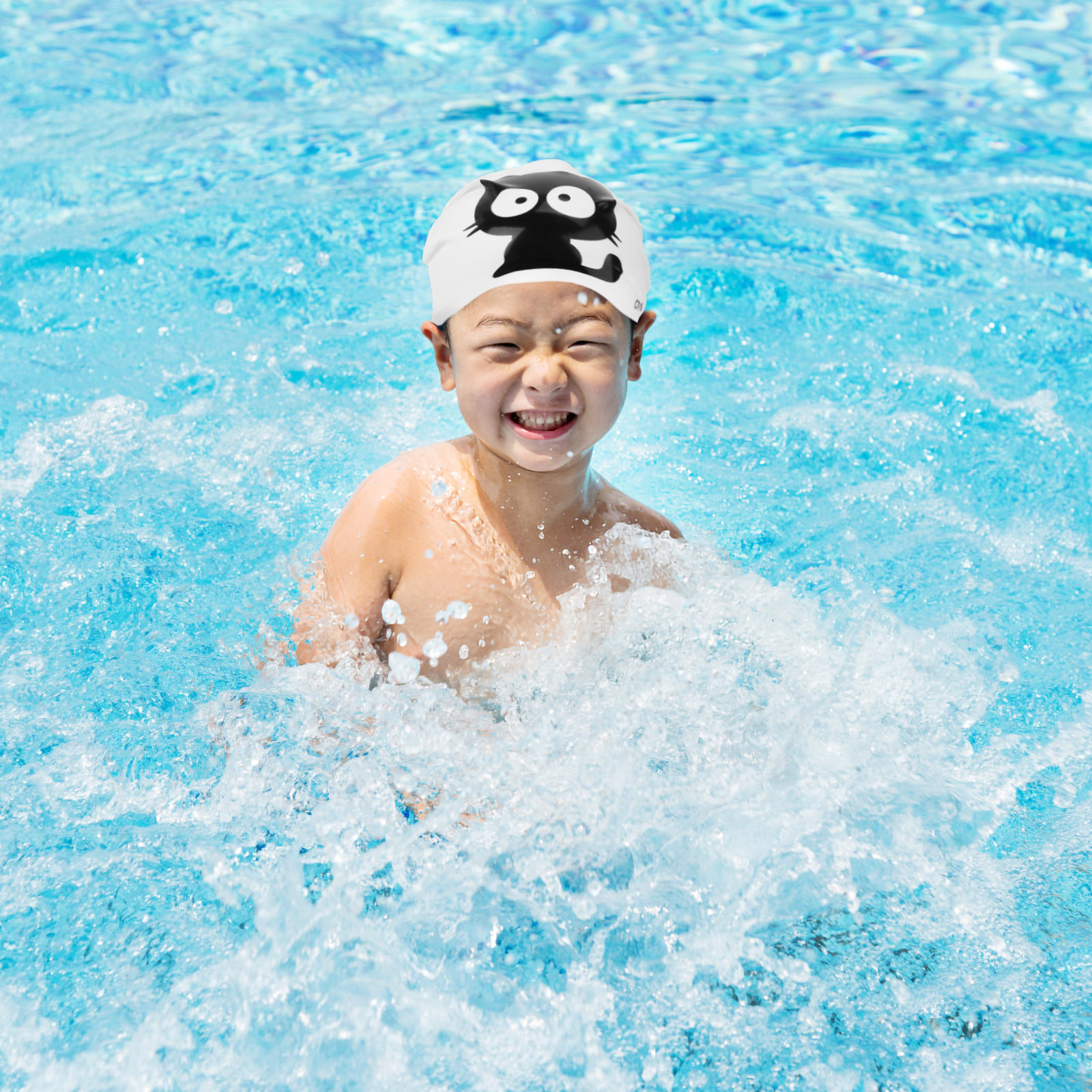 White Swimming Diving Cap for Kids Toddlers Pool Aquatic Sports Accessories for Boys and Cat Swim Cap Beginner for Children