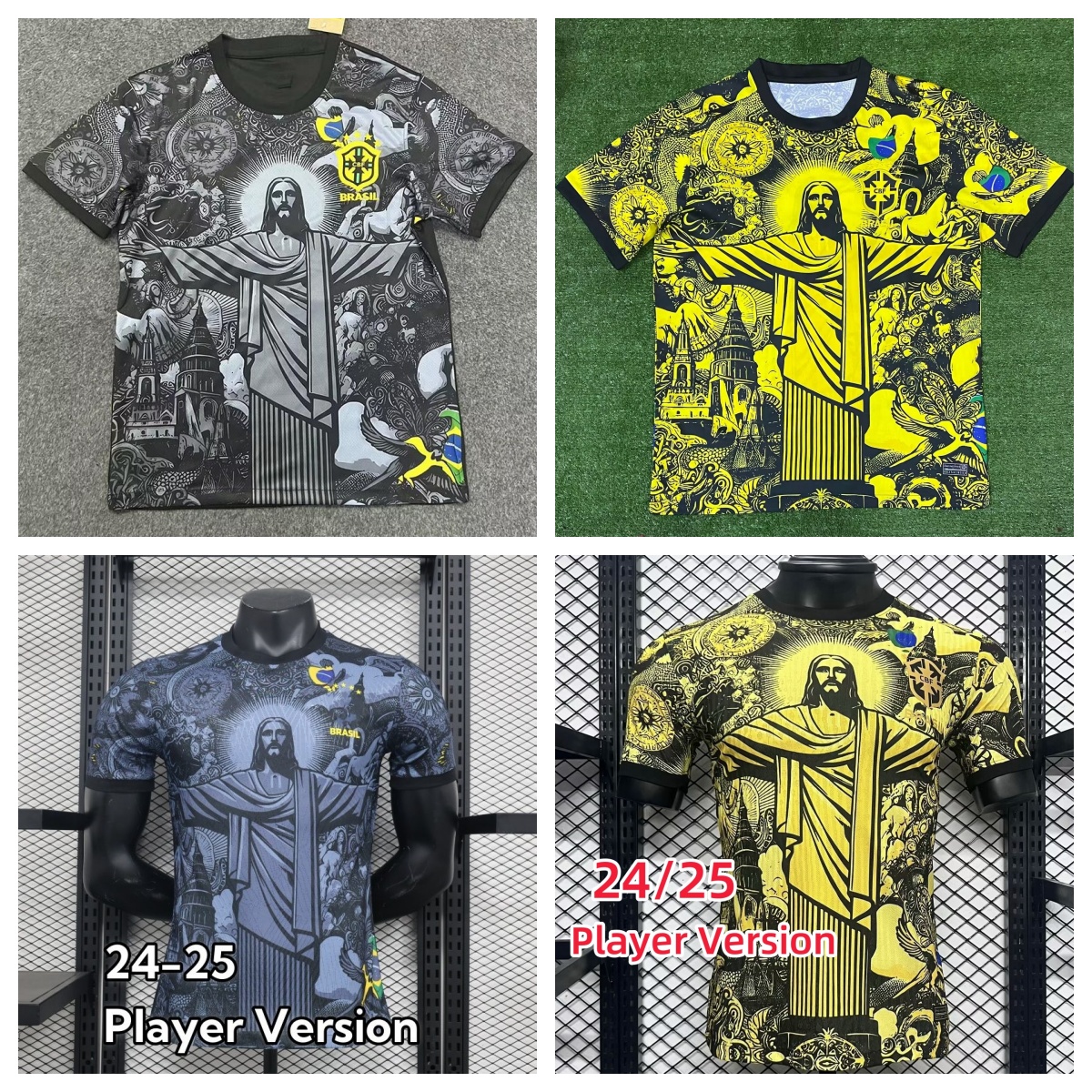 2024 2025 bRAZILS soccer jerseys yellow Christ the Redeemer Kit Special concept RICHARLISON NEYMAR black shirt G. JESUS VINI JR RODRYGO Men Fan Player Shirt uniforme