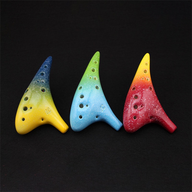 Multi-color 12 Holes Ceramic Ocarina Alto C Starry Style Musical Orff Instrument With Lanyard Music Score Protective Bag