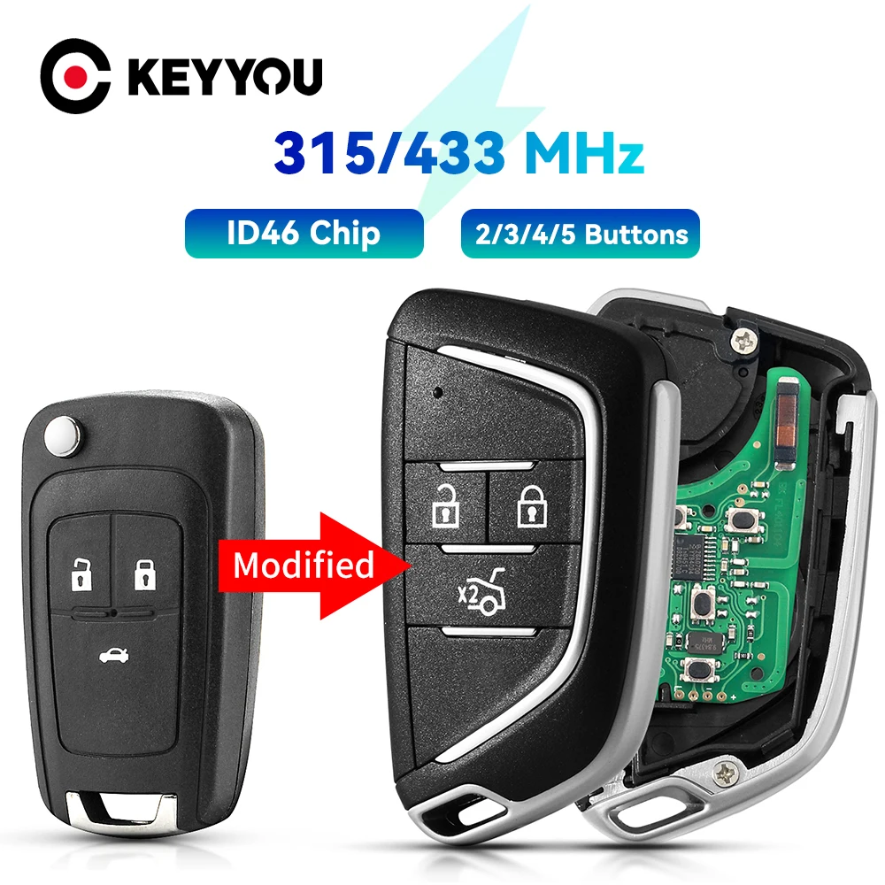 KEYYOU 315/433 MHz ID46 Chip Smart Control Modified Flip Car Remote Key For Chevrolet Cruze Sail Orlando Malibu Aveo Spark