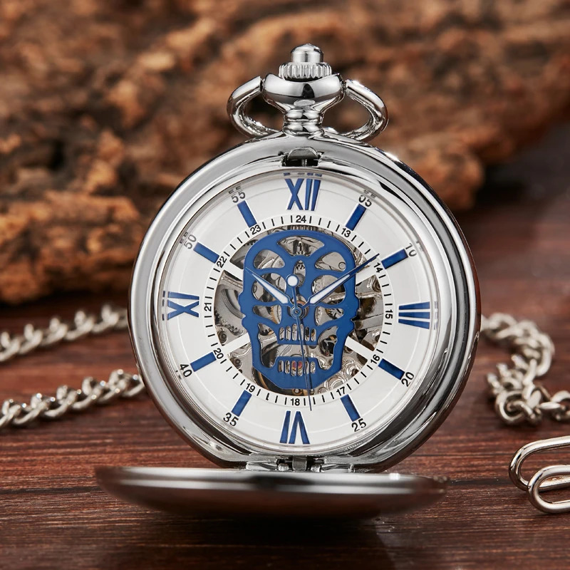 Gold Skull Mechanical Pocket Watch Steampunk Skeleton Hand-wind Flip Clock Fob Watch With Chain For Men Women Collection 240626