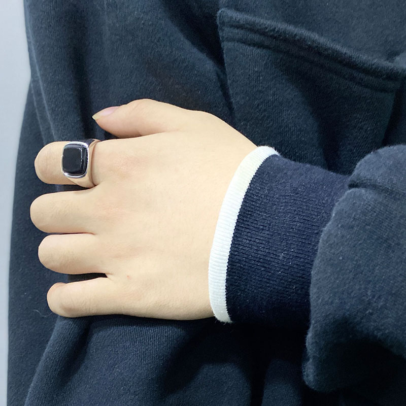 Turkish Ring for Men 925 Sterling Silver Black Onyx Square Natural Stone Rings Simple Classic Signet Jewelry to Male Women Gift