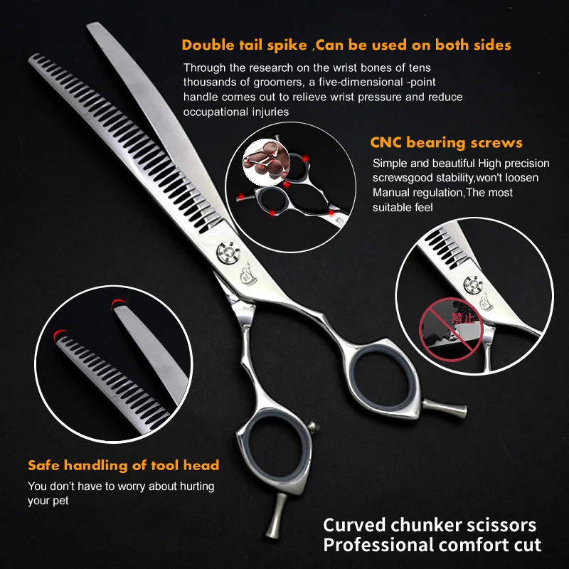 Crane 7.5 inch professional pet grooming scissors curved thinner/chunkers scissors thinning shears for dog hair tijeras tesoura