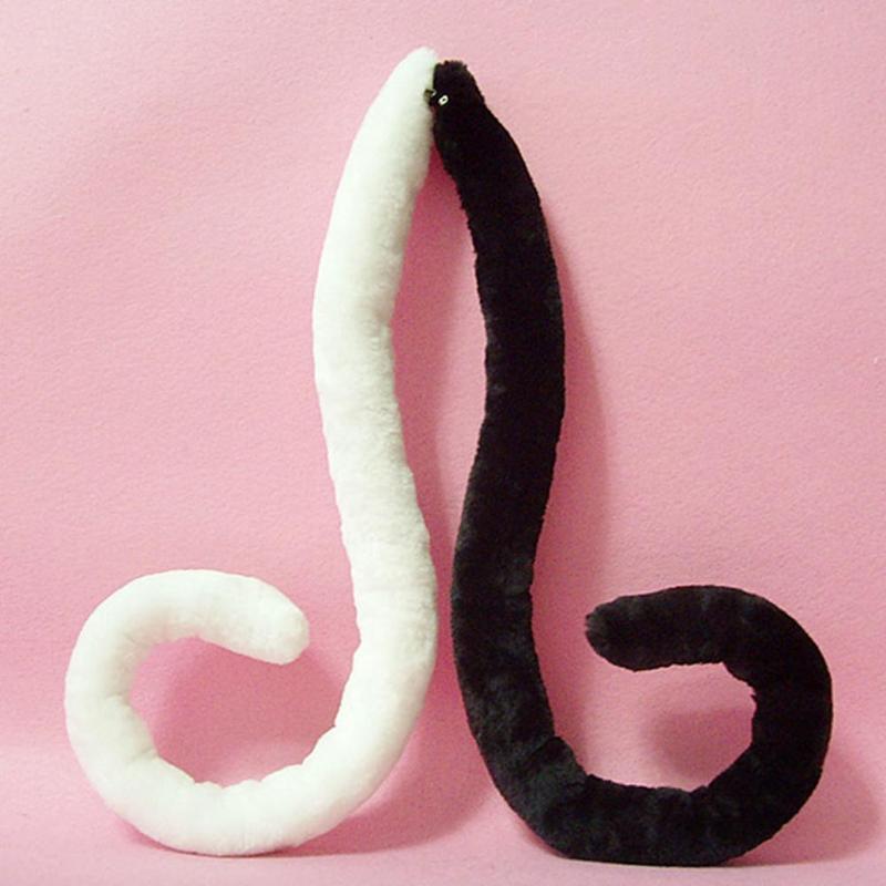 1pcs Cosplay Cat Tail Toy Plush Tail Halloween Cosplay Prop Costume Black/white Halloween Tail Party Cat Plush Toy Fox Cosplay