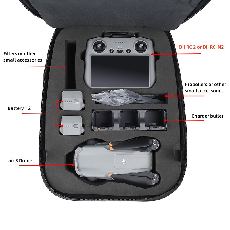 Backpack Hard Shell Waterproof Bag for DJI RC 2 with Screen /RC-N2 Remote Control Battery Charger Portable Case DJI Air 3 Drone