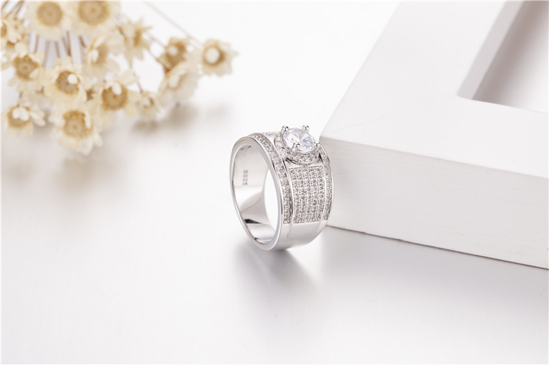 925 Sterling silver Paev cz ring 2ct Simulated Diamond Engagement Wedding for Men Women Sapphire Jewelry Size 5-10 Boy gift