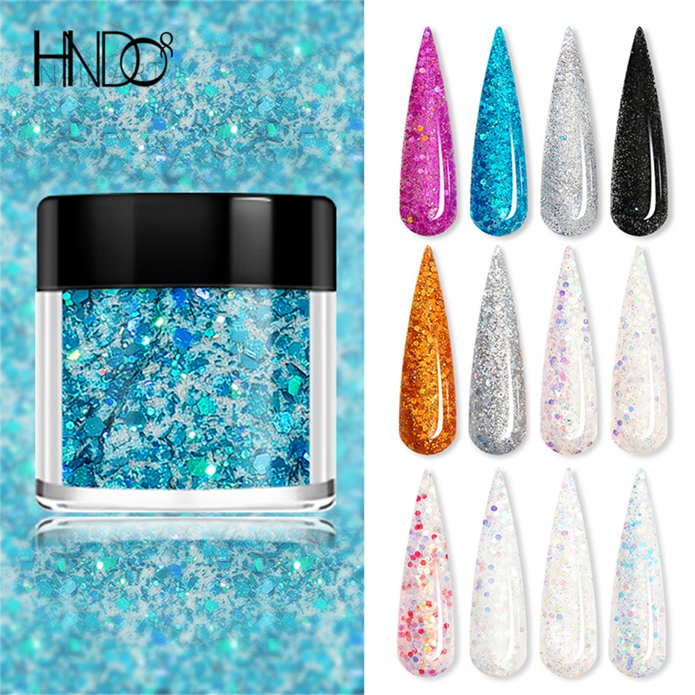 HNDO Bottle 12 Color Sequins Acrylic Powder Glitter Nail Supplies for Professionals Nail Art Sculpture Manicure Shiny Material