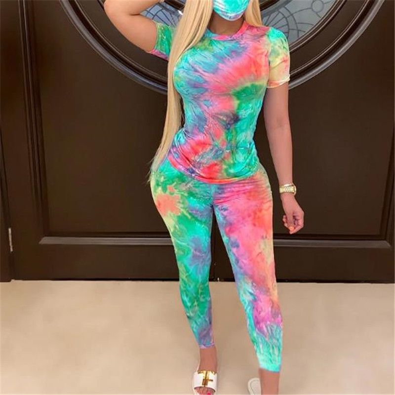 Tie-Dye Two Piece Set Women Summer Clothes Casual Sportswear 2 Piece Outfit for Women Sweat Suit Short Sleeve Top and Shorts Set