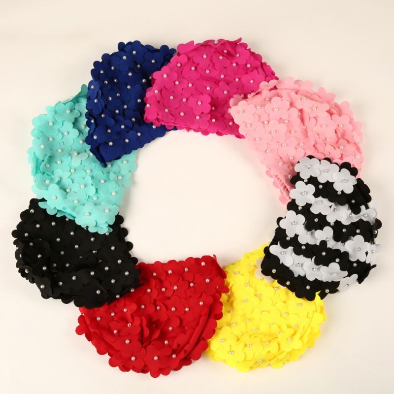 Handmade Swimming Cap Women Pearl Sewed Floral Elastic Breathable Quick Dry Bathing Hat For Long Hair