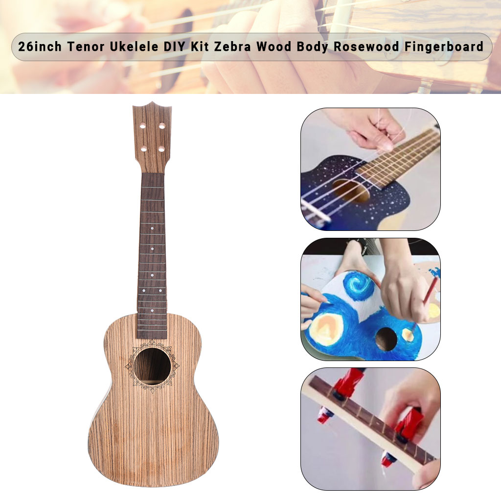 23'' 26'' Inch DIY Ukulele Zebrawood Hawaii Guitar Gitar Guitarra Zebra Wood Body Rosewood Fingerboard Peg String Bridge Nut SET