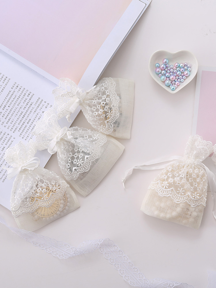 12PCS Organza Drawstring Pouch White lace Drawstring Bag Jewelry Makeup Gifts Bags Christmas Candy Packings Gift
