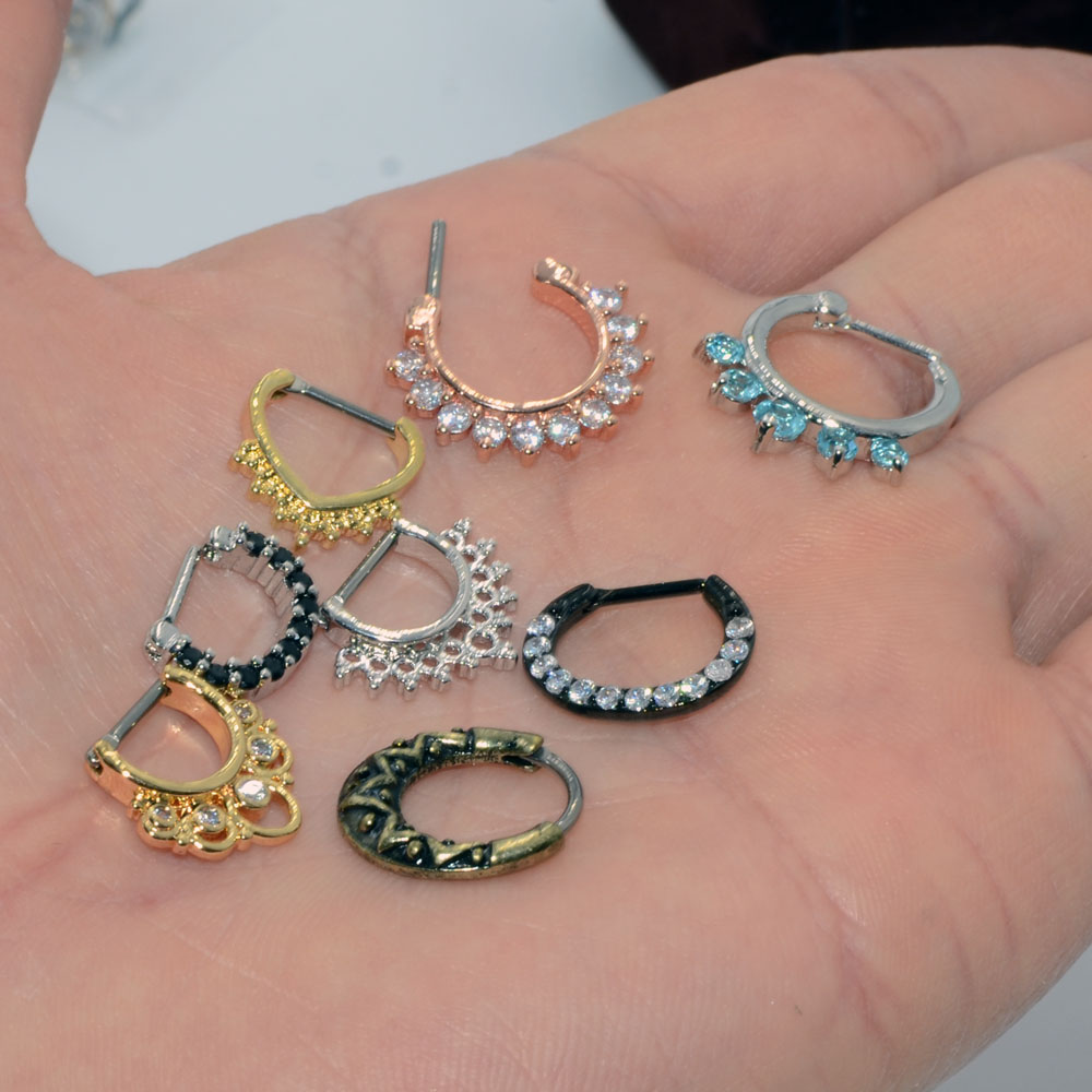 1pcs 16G Surgical Steel Indian Nose Septum Rings Women Crystal Ear Helix Clicker Piercings Earring Septums Hoop Piercing Jewelry