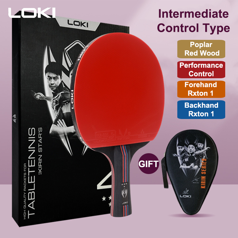 LOKI K4 4 Stars Table Tennis Racket 7-Ply Pure Wood Blade Professional Ping Pong Racket with 2-side Pips-in Rubber for Training