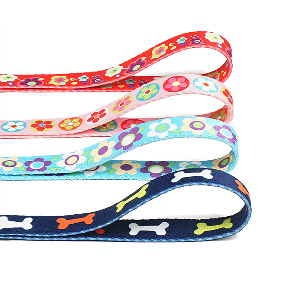 Polyester Printed Dog Leash Collar Set,Small & Medium Teddy Pomeranian Adjustable Pet Collar Leashes for Outdoor Travel Training