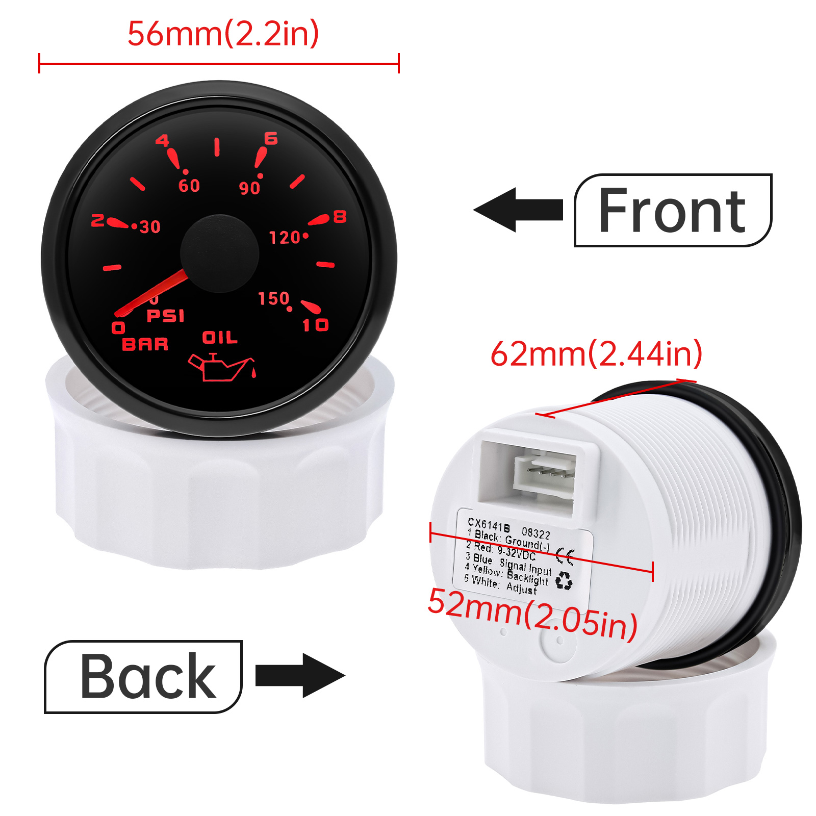 Universal 5/10Bar Oil Pressure Gauge 7 Colors Backlight 5BAR 1/8NPT Sensor Oil Pressure Meter For Car Truck Boat Marine 12/24V