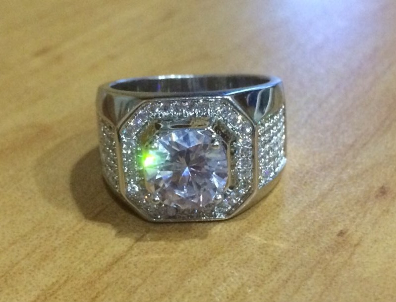 Men's 10K white gold Plated Paev cz ring 2ct Simulated Diamond Engagement Wedding Bands boys Sapphire Jewelry Size 8-13 gift