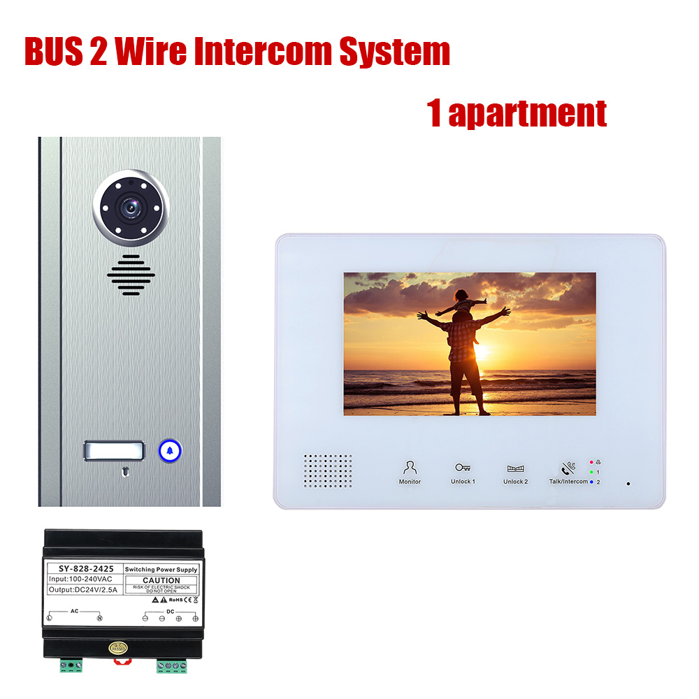 7 Inch BUS 2 Wire Video Door Phone Intercom systems Kit for home 1 Units 1/2/3/4 Camera Apartment Night Vision