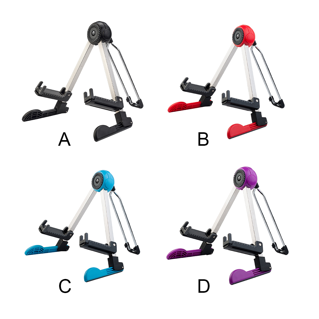 Adjustable Floor Guitar Holder Folding Acoustic Guitars Stand A-Frame Bass Rack Lightweight for Ukulele Banjo Red
