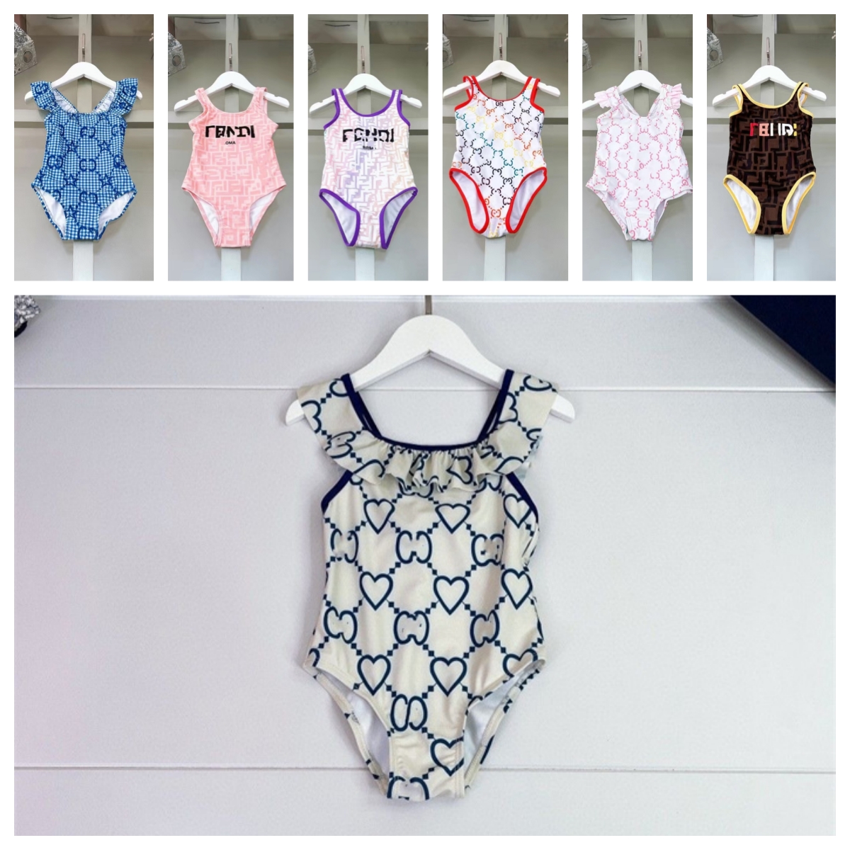 Kids Girls Summer One-piece bikini Alphabet Classic Print Kids Toddler Swimsuit Girls beach swimsuit Little Kids swimsuit Size 90cm-150cm A11