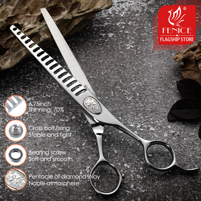 Fenice VG10 Steel 6.75 inch Professional Pet Scissors Dog Hairdressing Grooming Scissors Thinning Shears Thinning Rate about 70%