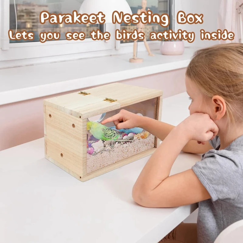 Bird Wood House Cage Parrot Nesting Transparent Lovebirds Box For 1 Parakeet Piece Breeding Cockatiel